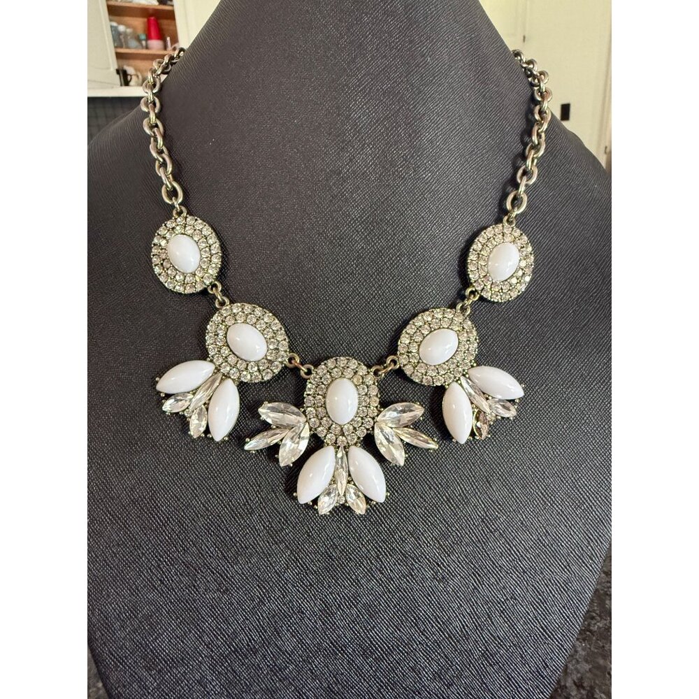 J.Crew Rhinestone Statement Necklace Faux White Gemstones & Gold-Tone Chain